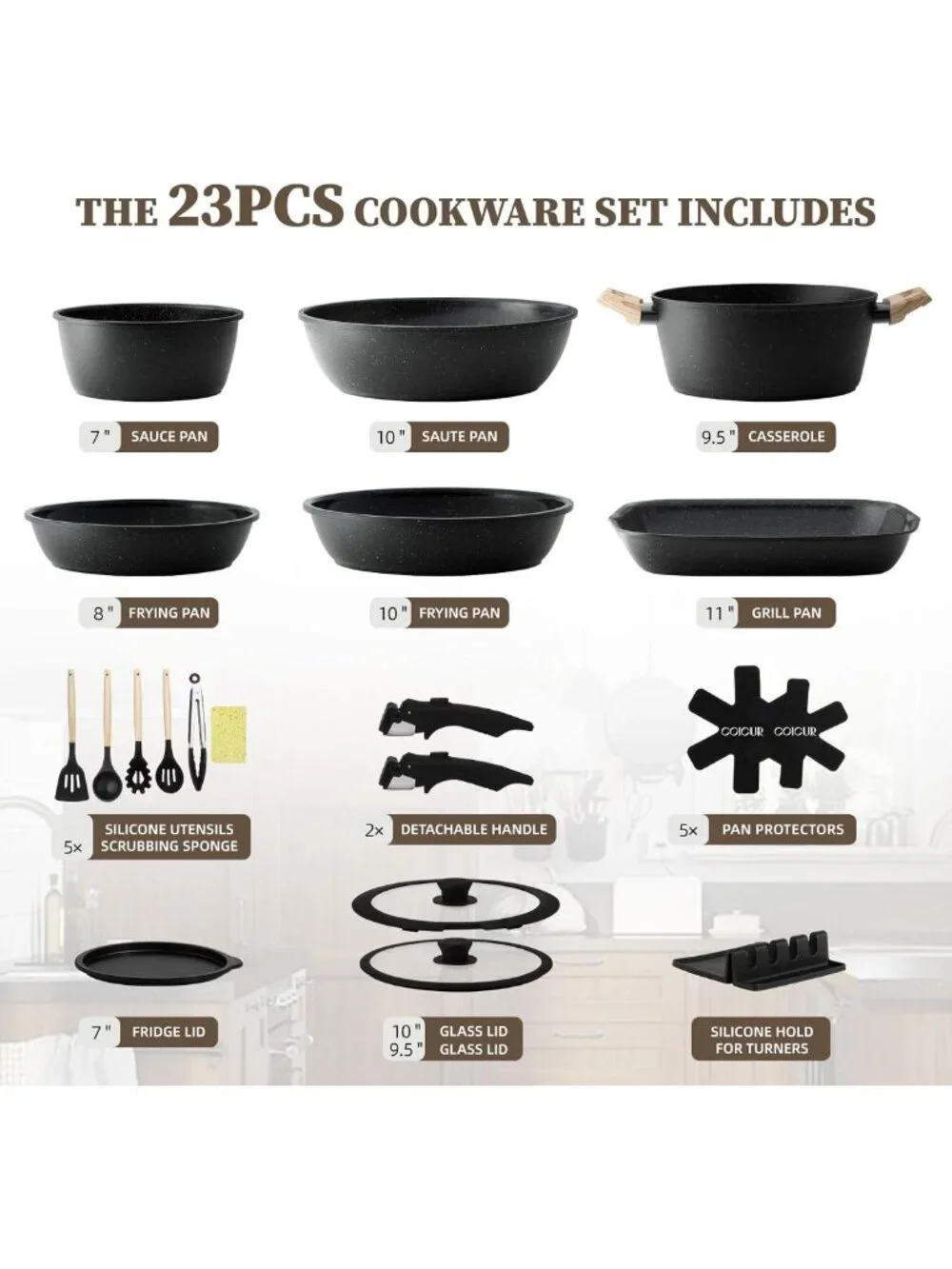 23-Piece Non-Stick Ceramic Cookware Set, Induction & Dishwasher Safe